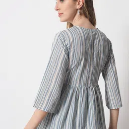 Mishpra Striped Gathered Or Pleated Pure Cotton Wrap Top image 3
