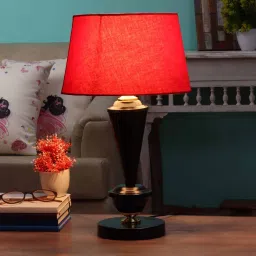 Red Fabric Shade Table Lamp with Black Base by BrightDaisy image 1
