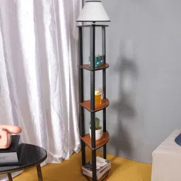 new era Classic Wooden Floor Lamp with Cotton Shade (Brown & Multicolor) image 2