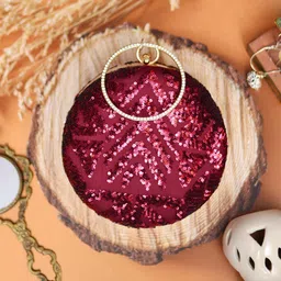 ARTKLIM Purple & Gold-Toned Embroidered Embellished Round Clutch-picture-21