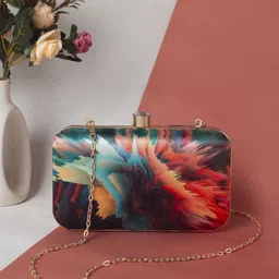Swisni Women Teal & Red Printed Fabric Box Clutch-image-45