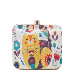 Swisni Yellow & White Printed Box Clutch image 3