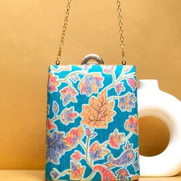 ARTKLIM Floral Printed Zari Brocade Box Clutch image 1