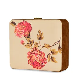 ARTKLIM Women Beige & Coral Printed Box Clutch image 3