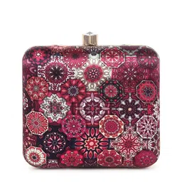 Swisni Maroon & White Printed Box Clutch image 4