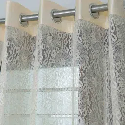 exporthub Cream Floral Polyester 7 Ft Sheer Eyelet Door Curtains (Set of 2) image 5