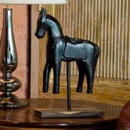 rhapsodically made Black Horse on Iron Stand Black Iron & Wood Figurine-picture-24