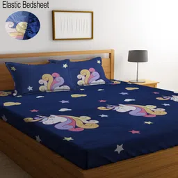 Blue Abstract 300 TC Cotton Blend Double Bedsheet with 2 Pillow covers by Klotthe image 1