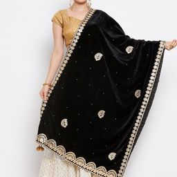 Clora Creation Women Black & Gold-Toned Ethnic Motifs Embroidered Dupatta with Gotta Patti-picture-42