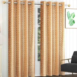 exporthub Gold Polyester Floral 8Ft Blackout Eyelet Door Curtains (Pack of 2) image 1