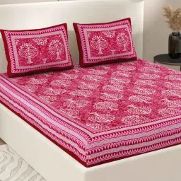 patricko Pink Traditional 200 TC Cotton Double Queen Sized Bedsheet With 2 Pillow Covers-picture-29