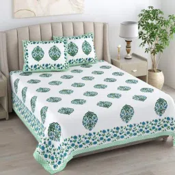 bombay spreads Turquoise Floral 180 TC Cotton King Size Bedsheet With 2 Pillow Cover-picture-33