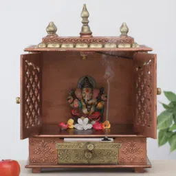 home decor international Copper Sheesham Wood & MDF Floor Rested Mandir With Door-picture-31