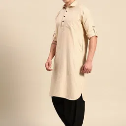 RAJUBHAI HARGOVINDAS Roll Up Sleeves Pathani Pure Cotton Kurta with Salwar image 3