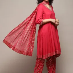 Biba Ethnic Motifs Embroidered V-Neck A-Line Kurta with Salwar & Dupatta image 4