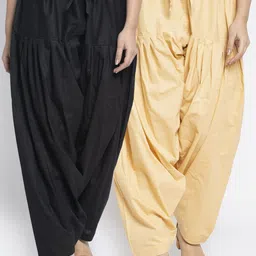 Jinfo Women Pack of 2 Black & Beige Loose Fit Solid Cotton Salwar-image-68