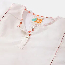 THE BABY LABEL Girls White & Orange Pure Cotton Kurta with Hand Block Print Salwar image 3