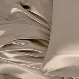 coolbeds Taupe Solid 400 TC Satin Queen Fitted Bedsheet with 2 Satin Pillow covers image 5