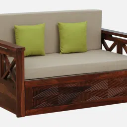 mudramark from pepperfry Mihira Sheesham Wood 2 Seater Sofa In Honey Oak Finish image 4