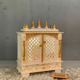 d'dass Glossy White MDF & Sheesham Wood Floor Rested Mandir With Door-picture-25