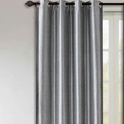 Grey Polyester Geometric 8 Ft Blackout Eyelet 2 Door Curtains By Deco Window image 2