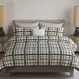 labham Black Checkered 180 TC Cotton King Sized Bedsheet with 2 Pillow Covers image 2