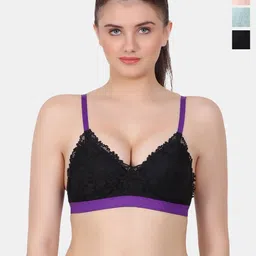 Amour Secret Black & Blue Floral Bra Full Coverage Lightly Padded image 1