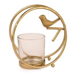 manor house Bird with Ring Gold Aluminium & Glass Votive Candle Holder image 2