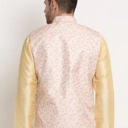 KRAFT INDIA Men Yellow & Pink Printed Nehru Jacket image 4