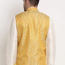 KRAFT INDIA Men Gold-Toned Jacquard Woven Design Nehru Jacket image 4