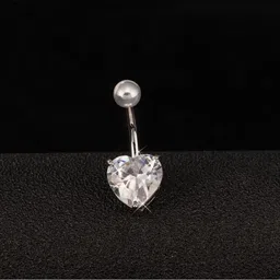 via mazzini Metal Crystal Heart Charm Belly Button Navel Ring For Women and Girls (BB0155) 1 Pc image 3