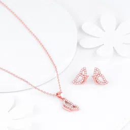 GIVA 925 Sterling Silver Rose Gold-Plated CZ Stone Dazzling Butterfly Necklace & Earrings-picture-56
