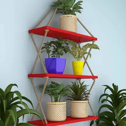 vibecrafts Cross Rope Red Engineered Wood Wall Shelves image 2