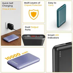 ambrane Powerlit 10000 mAh 22.5W Fast Charging Power Bank (1 Type A and 1 Type C Ports, Dual BoostedSpeed Output, Black) image 4