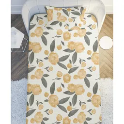 mayfair homes london Yellow Floral 144 TC Cotton Single Bedsheet with 1 Pillow Cover image 4