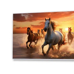 nestroots White Canvas Framed Majestic Horses Galloping at Sunset Wall Painting(12X24 Inch) image 5