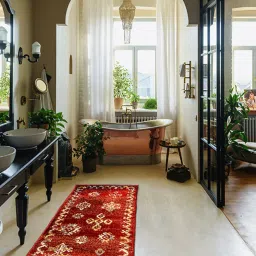 sapana carpet-mats Maroon Polyester Oriental 55 x 22 Inches Runner image 1