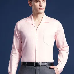 Hancock Men Self Design Cotton Stretch Cuban Collar Relaxed Fit Formal Shirt-picture-40