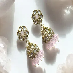 AccessHer Gold-Plated Stone Studded & Beaded Dome Shaped Jhumkas-picture-31