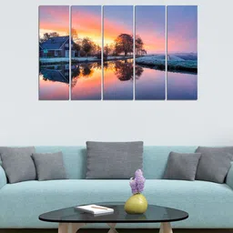WENS Blue & Yellow 5 Panelled Wonderful Nature Art Velvet Laminated Wall Painting-image-38