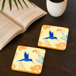 d'orable Yellow & Blue (4 x 4 Inches) Marble (Set of 2) Coasters image 3