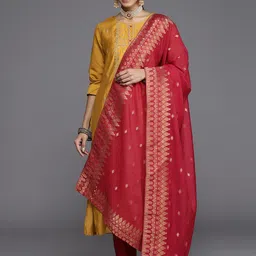 Varanga Women Mustard Yellow Ethnic Motifs Embroidered Kurta with Trousers & Dupatta-picture-37