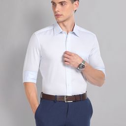 AD By Arvind Textured Spread Collar Long Sleeves Cotton Formal Shirt-picture-5