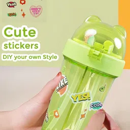 YK Green Abstract Printed Double Straw 2-in-1 Leak Proof Tumbler Water Bottle - 480 ml image 4