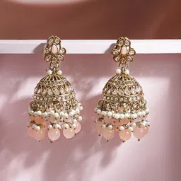 Rubans Gold-Toned Pearls Beaded Dome Shaped Traditional Jhumkas Earrings-picture-17