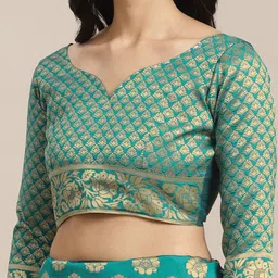 Mitera Teal Green & Golden Half-&-Half Zari Woven Dharmavaram Saree image 5