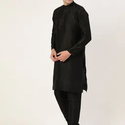 SOJANYA Men Black Solid Kurta with Churidar & Nehru Jacket image 2