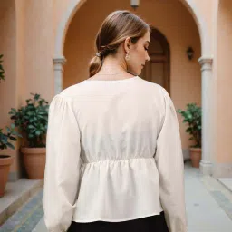 Shein Cute Flounce Sleeves Flower Applique Peplum Top image 3