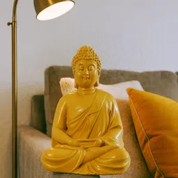 casacraft from pepperfry Ashnam Small Meditating Buddha - Orange, 13.5cm image 1