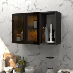 specialitypanels Aluminium Black Profile 2 Brown Tinted Glass handless shutters Wall Cabinet in Slate Grey Finish image 1